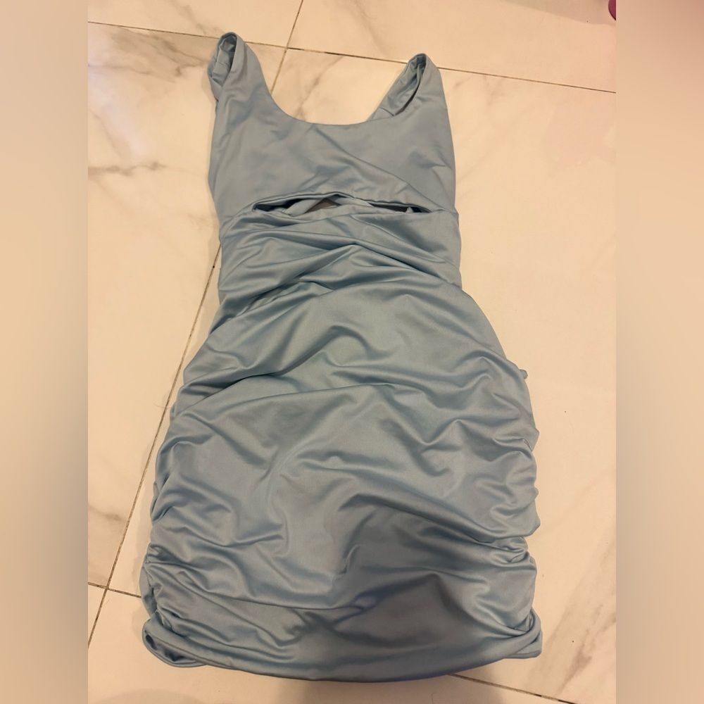Stylish Sky Blue Gathered Dress #20